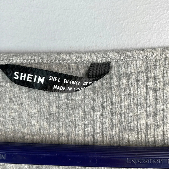 5/$25 SHEIN Qutie Lettuce Trim Knot Front RibKnit Tee Grey Cropped Long Sleeve L - Picture 8 of 11